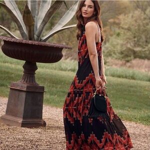 LAUREN RALPH LAUREN Georgette Red and Black AZTEC PRINT Maxi Dress